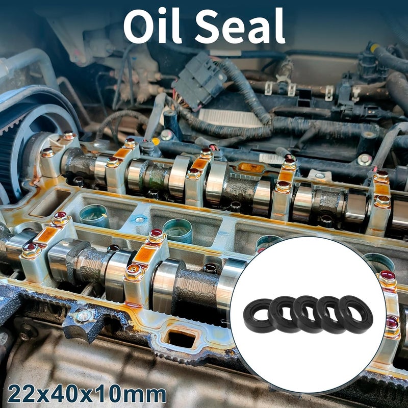 TUCKBOLD Universal Oil Seal TC Double Lip W Steel Spring Seal Ring Rotary Shaft Seal 22x40x10mm High Pressure NBR Rubber Black 5 Pcs - Image 2